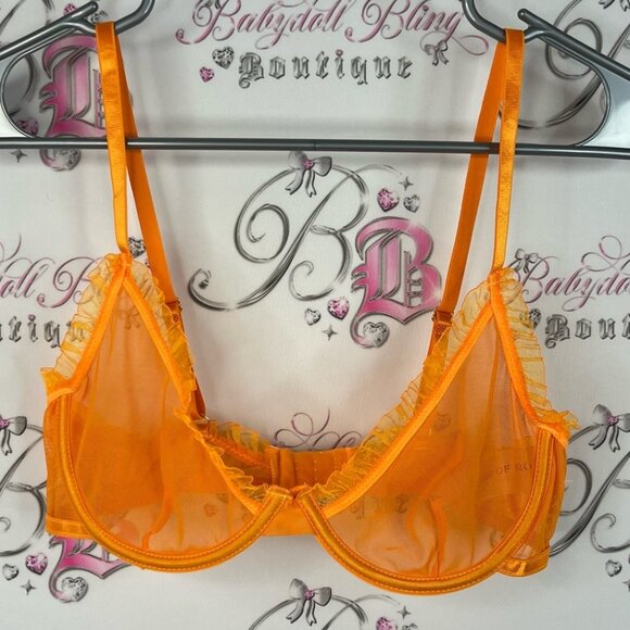 Bed of roses lingerie bra sheer mesh neon bright Orange Sheer Bra - Picture 1 of 9